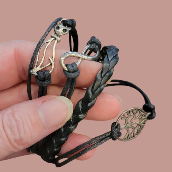 Braided Multistrand Bracelet With A Cat, Tree Of Life And Infinity Links - Picture 2 of 8
